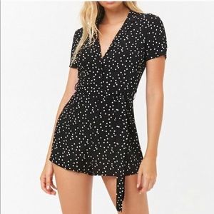 Polka dot romper with tie